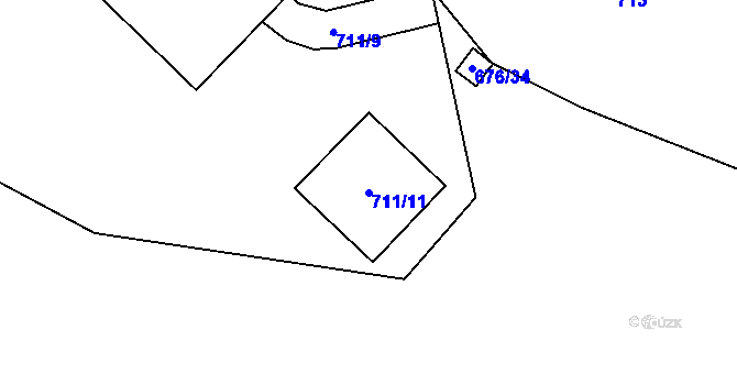 Parcela st. 711/11 v KÚ Kanice, Katastrální mapa