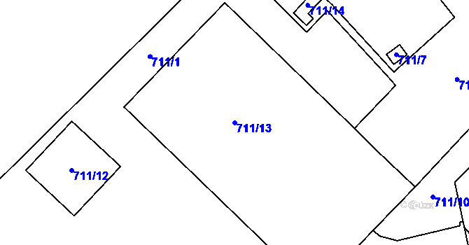 Parcela st. 711/13 v KÚ Kanice, Katastrální mapa