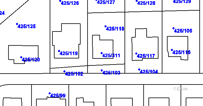 Parcela st. 425/311 v KÚ Kanice, Katastrální mapa