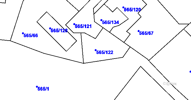 Parcela st. 565/122 v KÚ Kanice, Katastrální mapa