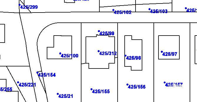 Parcela st. 425/312 v KÚ Kanice, Katastrální mapa