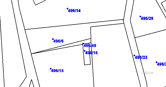 Parcela st. 496/49 v KÚ Kanice, Katastrální mapa