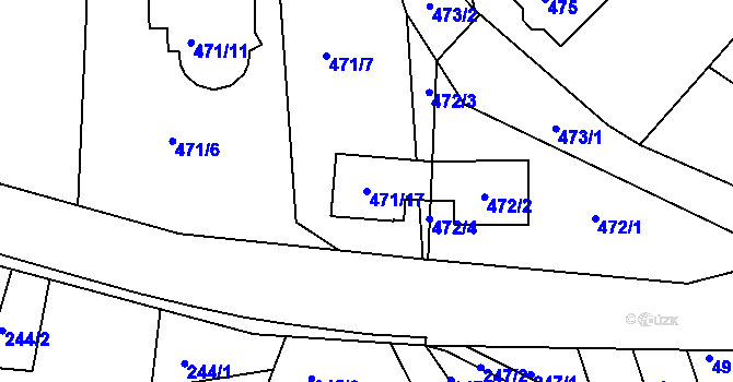 Parcela st. 471/17 v KÚ Kanice, Katastrální mapa