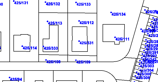 Parcela st. 425/331 v KÚ Kanice, Katastrální mapa