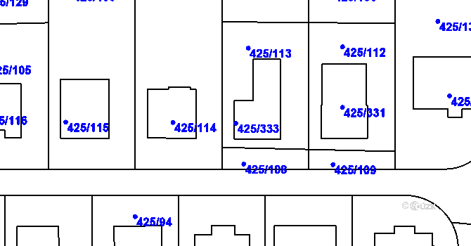 Parcela st. 425/333 v KÚ Kanice, Katastrální mapa