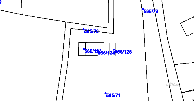 Parcela st. 565/124 v KÚ Kanice, Katastrální mapa