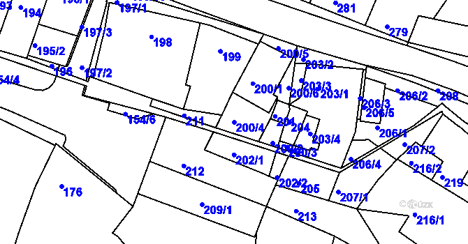 Parcela st. 200/4 v KÚ Kanice, Katastrální mapa