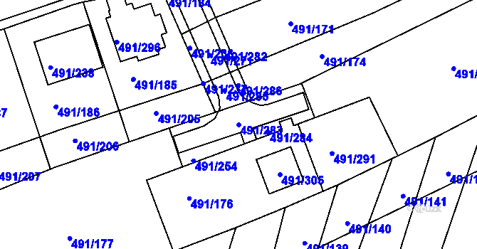 Parcela st. 491/283 v KÚ Kanice, Katastrální mapa