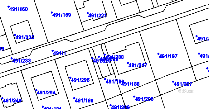 Parcela st. 491/288 v KÚ Kanice, Katastrální mapa