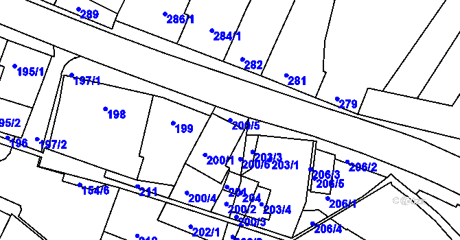 Parcela st. 200/5 v KÚ Kanice, Katastrální mapa