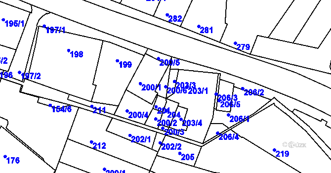 Parcela st. 200/6 v KÚ Kanice, Katastrální mapa