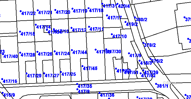Parcela st. 417/53 v KÚ Kanice, Katastrální mapa