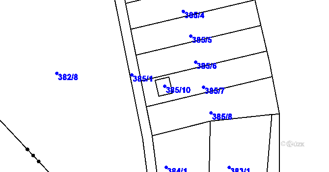 Parcela st. 385/10 v KÚ Kanice, Katastrální mapa