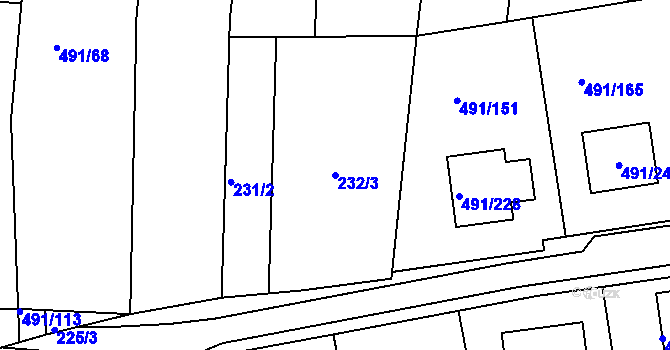Parcela st. 232/3 v KÚ Kanice, Katastrální mapa