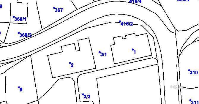 Parcela st. 3/1 v KÚ Kanice, Katastrální mapa