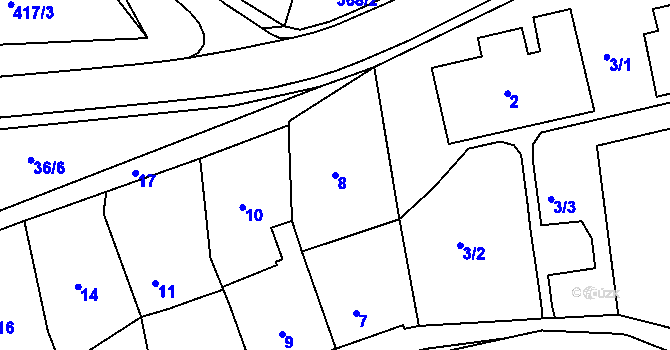Parcela st. 8 v KÚ Kanice, Katastrální mapa