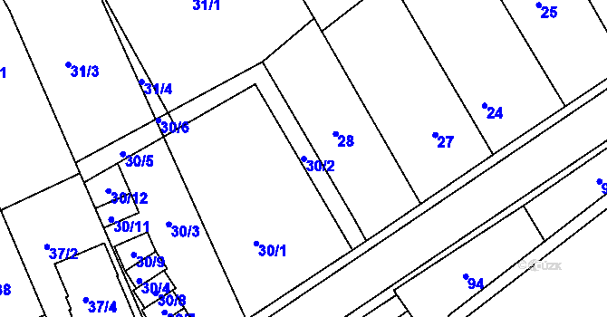 Parcela st. 30/2 v KÚ Kanice, Katastrální mapa