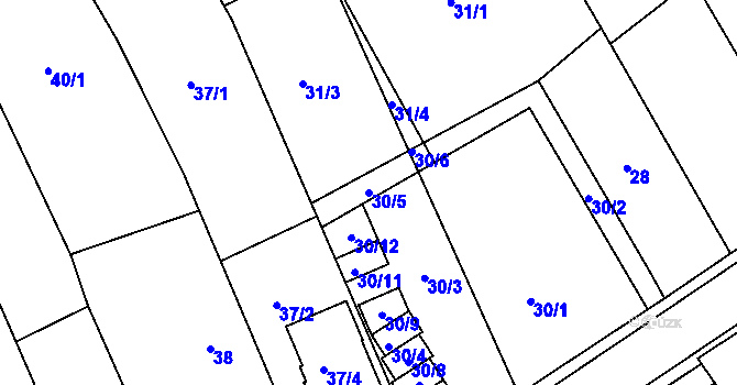Parcela st. 30/5 v KÚ Kanice, Katastrální mapa