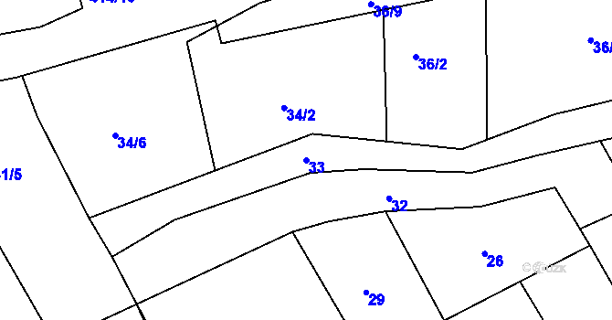 Parcela st. 33 v KÚ Kanice, Katastrální mapa