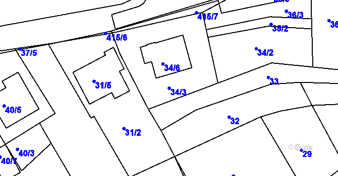 Parcela st. 34/3 v KÚ Kanice, Katastrální mapa
