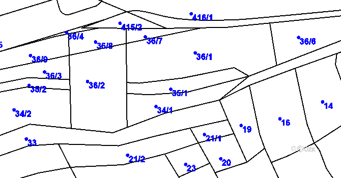 Parcela st. 35/1 v KÚ Kanice, Katastrální mapa