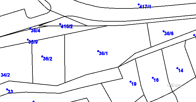 Parcela st. 36/1 v KÚ Kanice, Katastrální mapa