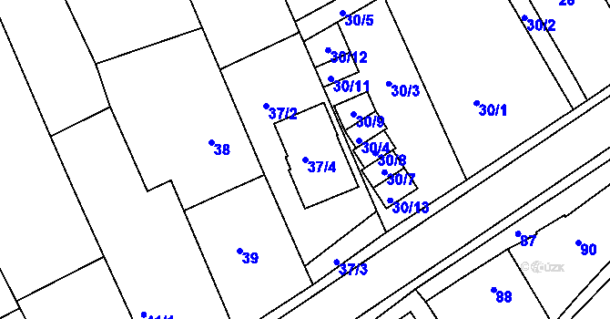 Parcela st. 37/4 v KÚ Kanice, Katastrální mapa
