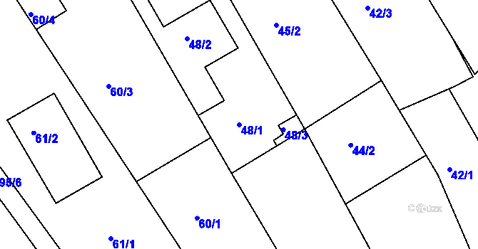 Parcela st. 48/1 v KÚ Kanice, Katastrální mapa