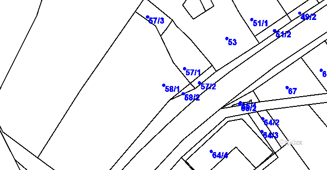 Parcela st. 58/1 v KÚ Kanice, Katastrální mapa