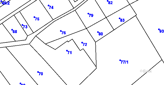 Parcela st. 72 v KÚ Kanice, Katastrální mapa