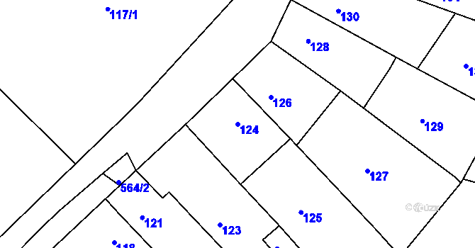 Parcela st. 124 v KÚ Kanice, Katastrální mapa