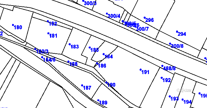 Parcela st. 184 v KÚ Kanice, Katastrální mapa
