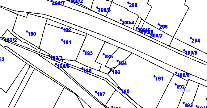 Parcela st. 185 v KÚ Kanice, Katastrální mapa