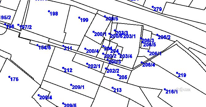 Parcela st. 200/2 v KÚ Kanice, Katastrální mapa