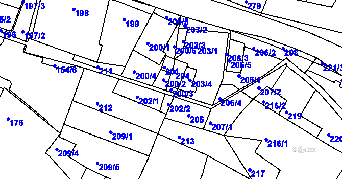 Parcela st. 200/3 v KÚ Kanice, Katastrální mapa