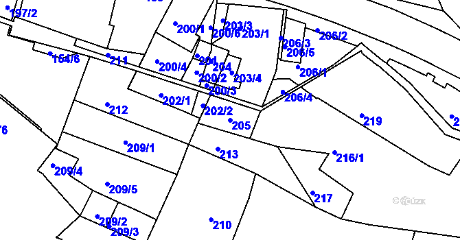 Parcela st. 205 v KÚ Kanice, Katastrální mapa