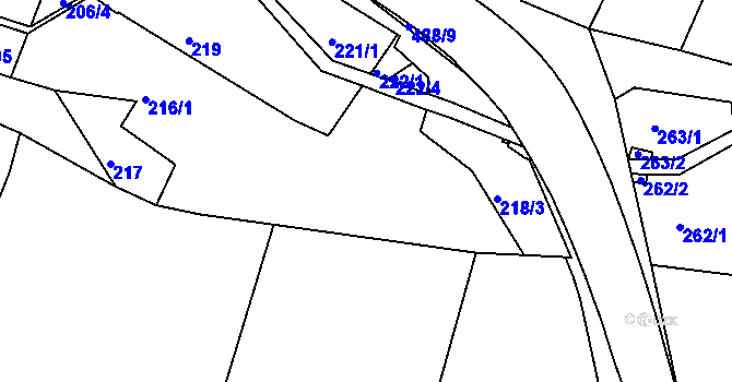 Parcela st. 218/1 v KÚ Kanice, Katastrální mapa
