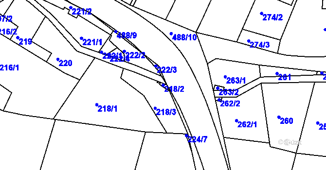 Parcela st. 218/2 v KÚ Kanice, Katastrální mapa