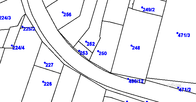 Parcela st. 250 v KÚ Kanice, Katastrální mapa