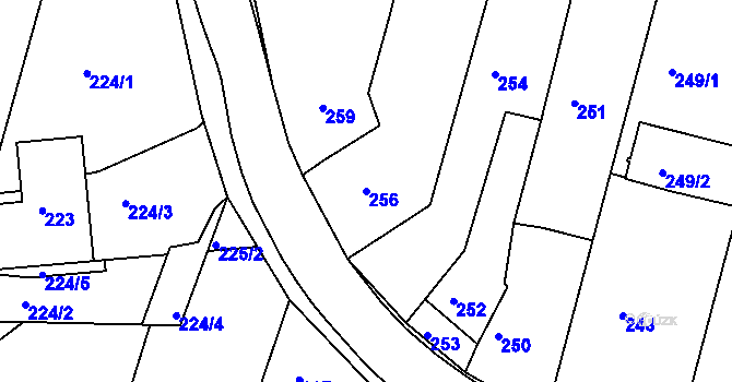 Parcela st. 256 v KÚ Kanice, Katastrální mapa