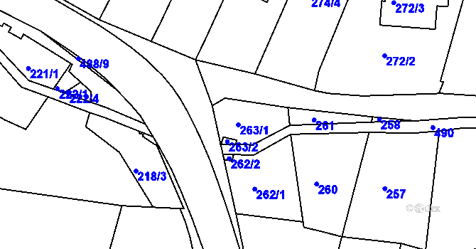 Parcela st. 263/1 v KÚ Kanice, Katastrální mapa