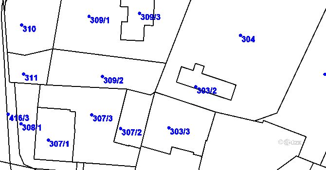 Parcela st. 303/2 v KÚ Kanice, Katastrální mapa