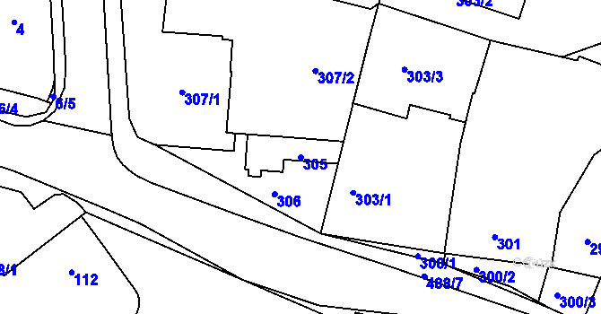 Parcela st. 305 v KÚ Kanice, Katastrální mapa