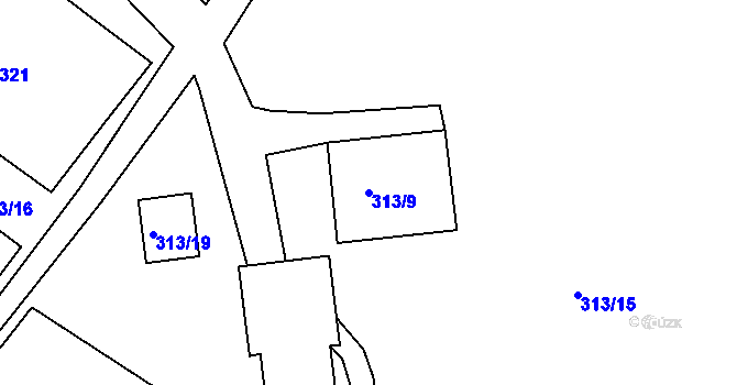 Parcela st. 313/9 v KÚ Kanice, Katastrální mapa