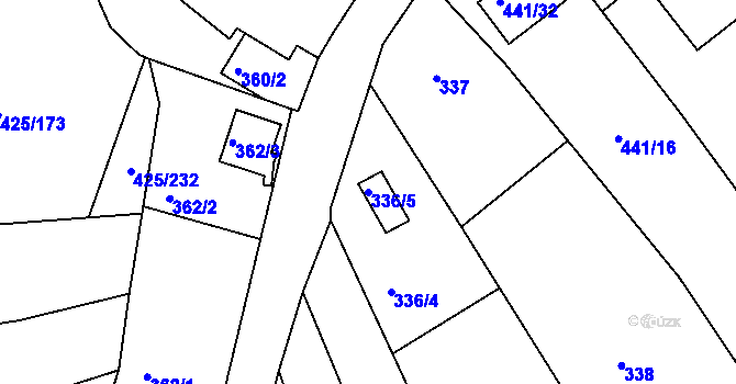Parcela st. 336/5 v KÚ Kanice, Katastrální mapa