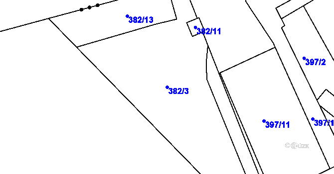 Parcela st. 382/3 v KÚ Kanice, Katastrální mapa