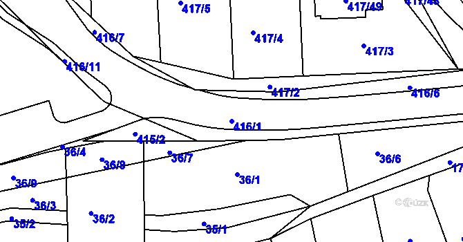 Parcela st. 416/1 v KÚ Kanice, Katastrální mapa