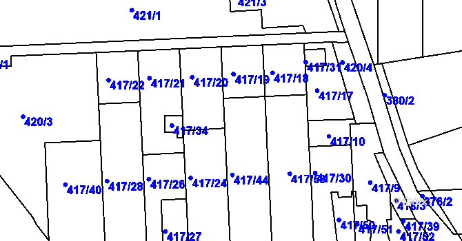 Parcela st. 417/12 v KÚ Kanice, Katastrální mapa
