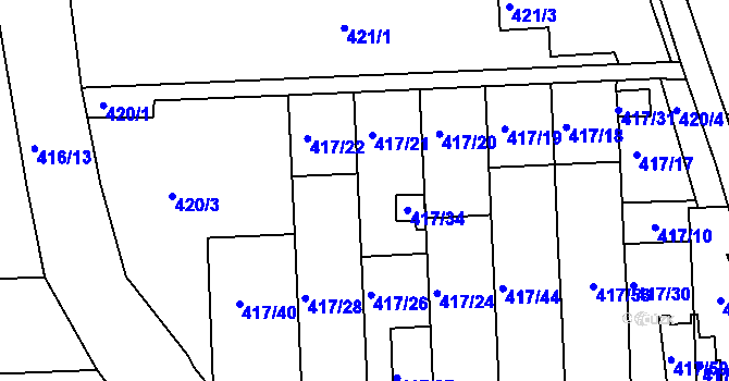 Parcela st. 417/14 v KÚ Kanice, Katastrální mapa