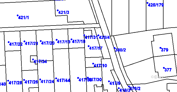 Parcela st. 417/17 v KÚ Kanice, Katastrální mapa